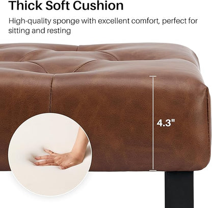 55.5" End of Bed Bench, Modern Leather Button Tufted Bedroom Bench, Upholstered Storage Shoe Bench with Metal Base, Dinning Table Bench for Living Room, Bedroom, Entryway,Brown