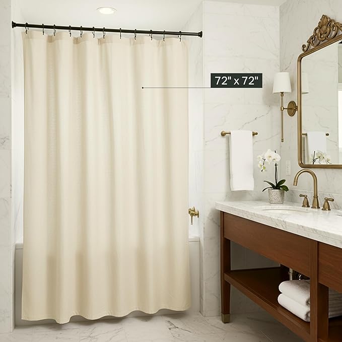 Preston Lane Stonebridge Linen Cotton Shower Curtain, 72" x 72" – 67% Linen 33% Cotton Blend, Fabric Bathroom Curtain with Reinforced Holes with Stitching, Made in Portugal, Alabaster