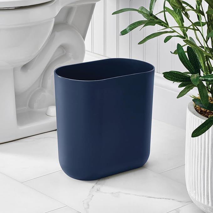 iDesign Small Slim Plastic Bathroom Trash Can, Garbage Can for Bedroom, Office, Desk, Dorm, 2-Pack, Navy Blue