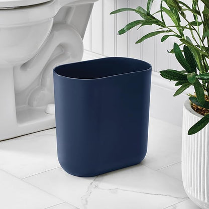 iDesign Small Slim Plastic Bathroom Trash Can, Garbage Can for Bedroom, Office, Desk, Dorm, 2-Pack, Navy Blue