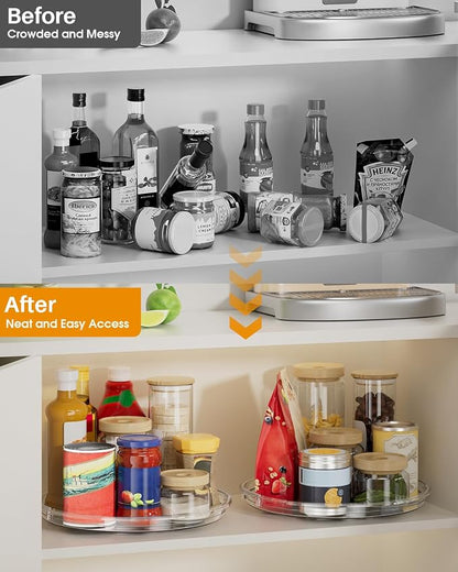 LAMU 2 Pack 11.8 Inch Lazy Susan Organizer Turntable for Cabinet, with High Edges to Prevent Falling, Large Clear Lazy Susan for Kitchen, Pantry, Refrigerator, Countertop, Table, Bathroom