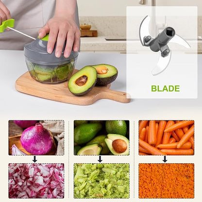 Manual Food Processor Vegetable Chopper, Portable Hand Pull String Garlic Mincer Onion Cutter for Veggies, Ginger, Fruits, Nuts, Herbs, etc.,500ml
