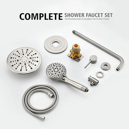 sumerain High Pressure 9 Inch Shower Faucet Set, Rain Shower System with Filtered Handheld Shower Head, Rough-in Valve and Trim Included, Brushed Nickel