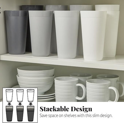 US Acrylic Newport 32 ounce Unbreakable Plastic Stackable Iced-Tea Tumblers in Grey Stone | Set of 12 Drinking Cups | Reusable, BPA-free, Made in the USA, Top-rack Dishwasher and Microwave Safe