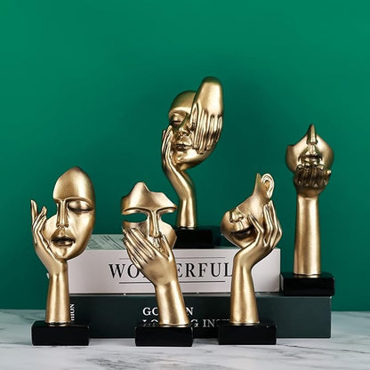 oliruim 6.5" H Black Gold Art Thinker Figurines 2 PCS, Abstract Small Statues Home Accent Decor for Shelf, Office Desk, Living Room, Knick Knacks Decorations for Shelves (2 Pcs Gold)