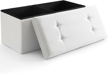 CUYOCA Storage Ottoman Bench Foldable Seat Footrest Shoe Bench End of Bed Storage with Flipping Lid, 75L Storage Space, 30 inches Linen Fabric White, OT026WS