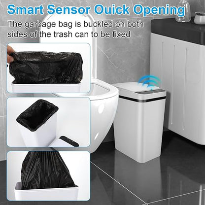 Bathroom Trash can,Smart Touchless Trash Can,Automatic Motion Sensor Trash Bin With Lid,2.4 Gallon Garbage Can, Kitchen, Bathroom, Office, Bedroom Trash can (White)