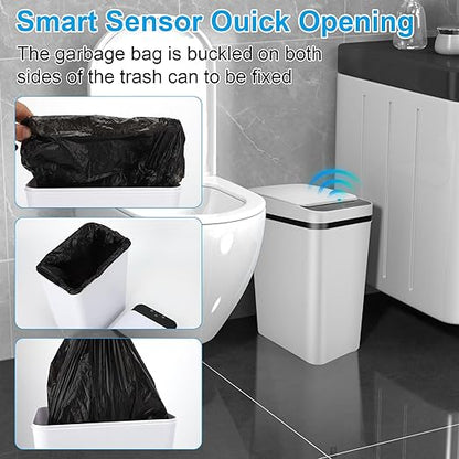 2 Pack Bathroom Trash can,Smart Touchless Trash Can,Automatic Motion Sensor Trash Bin with Lid,2.4 Gallon Garbage Can, Kitchen, Bathroom, Office, Bedroom Trash can (Black+White)