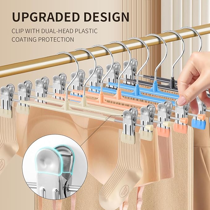 Pants Hangers with Clips 20PACK Adjustable Skirt Hangers for Women Metal Non-Slip Trousers Hanger Heavy Duty Space Saving Clothes Hanger for Shorts,Jeans,12Inch Coral Pink