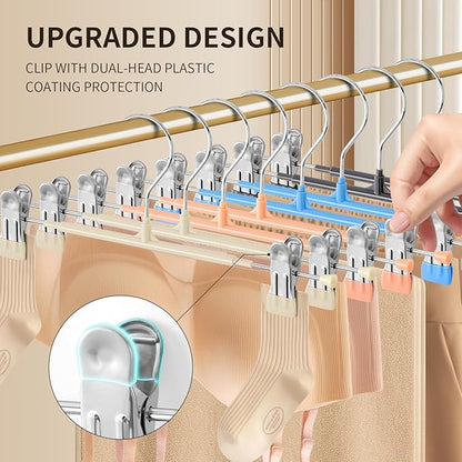 10PACK 14Inch Pants Hangers with Clips Adjustable Skirt Hangers for Women Metal Non-Slip Trousers Hanger Heavy Duty Space Saving Clothes Hanger for Shorts,Jeans,Lvory