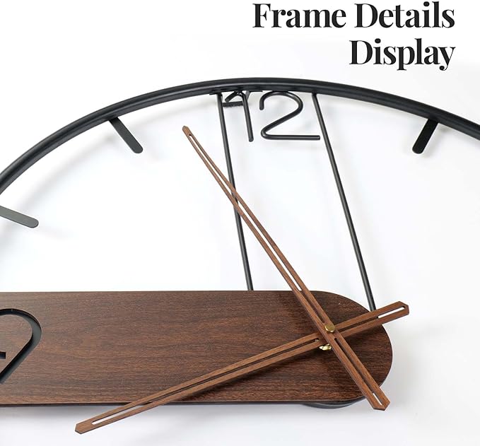 Cuspin Modern Large Wall Clock 24 Inch, Wood Metal Frame Silent Non Ticking Battery Operated Wall Clocks Decoration for Living Room, Bedroom, Kitchen, Minimalist Walnut Dial Arabic Numerals