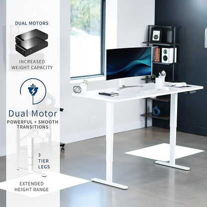 VIVO Electric 71 x 30 in Dual Motor Sit Stand Desk, Memory Height Adjustment, 2B Series, White Top White Frame, DESK-KIT-2W7W