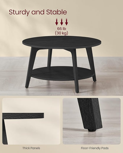 VASAGLE MAEZO Collection - Round Coffee Table, 2-Tier Center Table with Storage, Tapered Legs, Curved Transitions, 31.5 Dia. x 17.7 H Inches, Easy Assembly, for Living Room, Charcoal Gray ULCT243B22