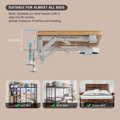Magheo Bedside Shelf Wood, Foldable Clip-On Bed Shelf for Top Bunk Space Saving Bed Side Table Tray for College Dorm Room Essentials,Loft Nightstand Organizer Tray with Rotatable Cup Holder, Hooks