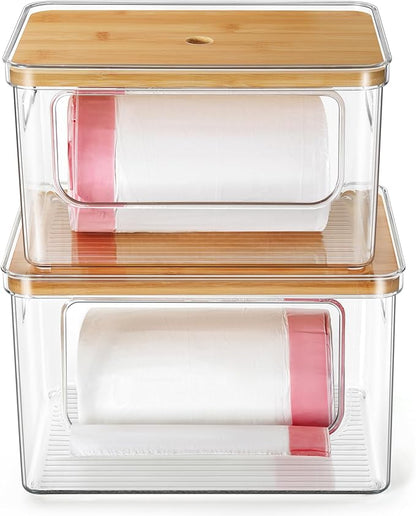 Hudgan Trash Bag Dispenser Under Sink, 2 in 1 Garbage Bag Holder Dishwasher Pods Organizer for Kitchen Pantry Laundry Room