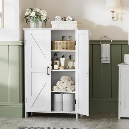 Homleke Farmhouse Bathroom Cabinet with Adjustable Shelves, Free-Standing Storage Cabinet with Barn Doors, for Kitchen, Living Room, Dining Room, Entryway, White