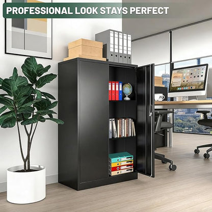 42" Folding Metal Storage Cabinet with Lock,2 Doors and 2 Adjustable Shelves,Quick Assembly Foldable Steel Cabinet for Office Home Garage,Black