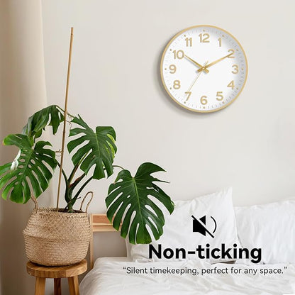 Roymnie Wall Clock, Silent Wall Clocks Battery Operated 8 Inch-Modern Non Ticking Analog Clock Decorative for Kitchen Office Bathroom Bedroom(Gold)