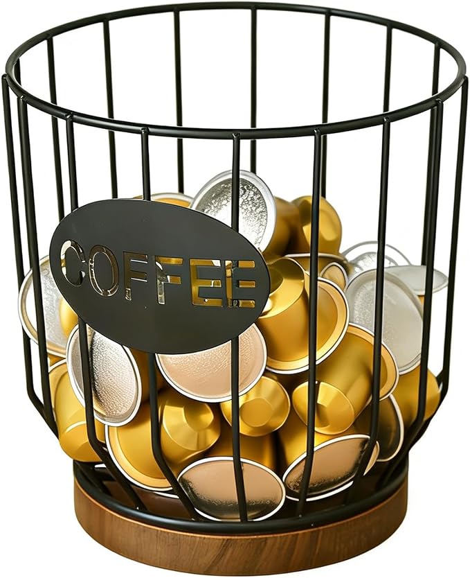Coffee Pod Holders for Counter, Nespresso Pods Holder, K-Cup Holder, Coffee Pod Basket, Countertop Organizer for Keurig Kcups & Espresso Capsules, Coffee Station Accessories(Black Plating)