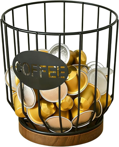 Coffee Pod Holders for Counter, Nespresso Pods Holder, K-Cup Holder, Coffee Pod Basket, Countertop Organizer for Keurig Kcups & Espresso Capsules, Coffee Station Accessories(Black Plating)