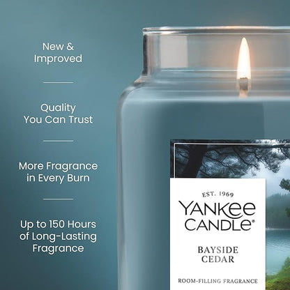 Yankee Candle Bayside Cedar, Scented Candle, 22oz Large Jar with up to 150 Hour Burn Time, Giftable