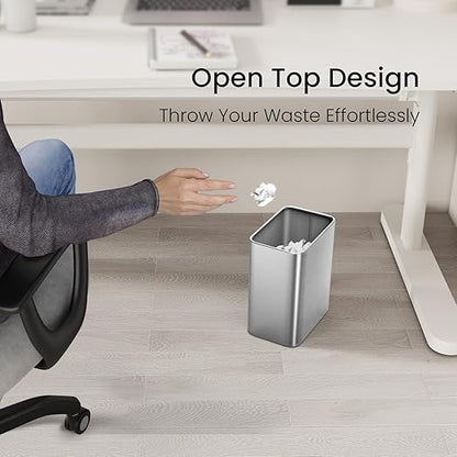Cesun Small Bathroom Trash Can 2.1 Gallon Wastebasket, Modern Metal Garbage Can Office Waste Basket, Silver Stainless Steel Trash Bin for Bedroom, Home Office, Toilet, rv, Near Desk, Under Sink.
