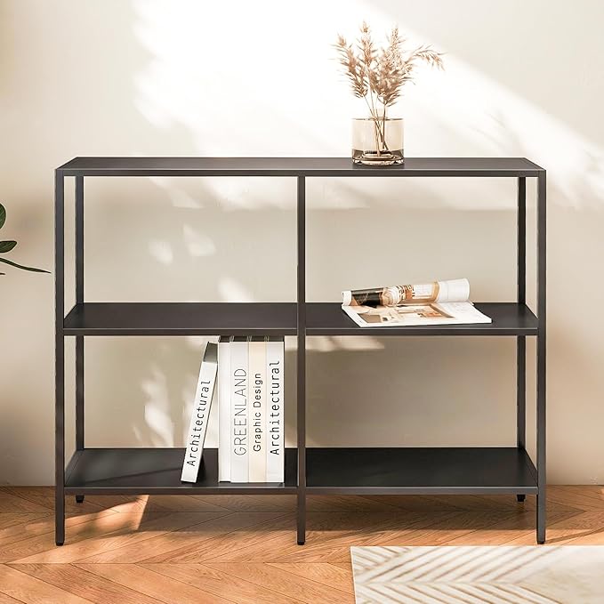 HDANI 39.4 Inch Metal Console Table with 3 Tier Strage Shelves,Narrow Entryway Table,Modern Sofa Tables for Entryway, Living Room,Bedroom,Black
