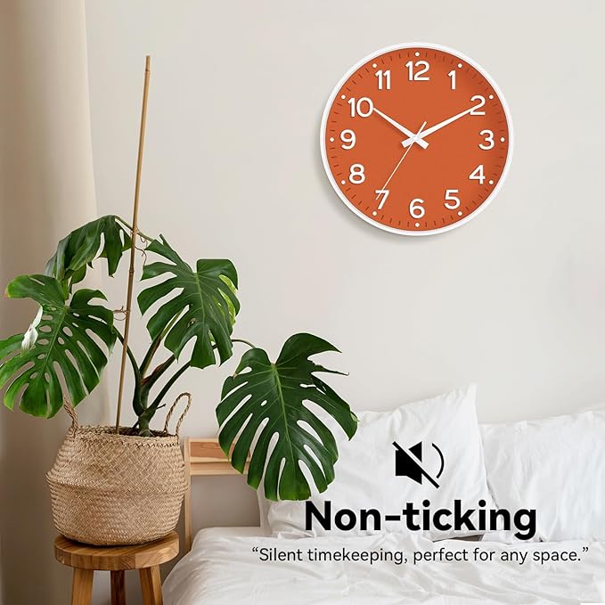 Roymnie Wall Clock, Silent Wall Clocks Battery Operated 8 Inch-Modern Non Ticking Analog Clock Decorative for Kitchen Office Bathroom Bedroom(Orange)