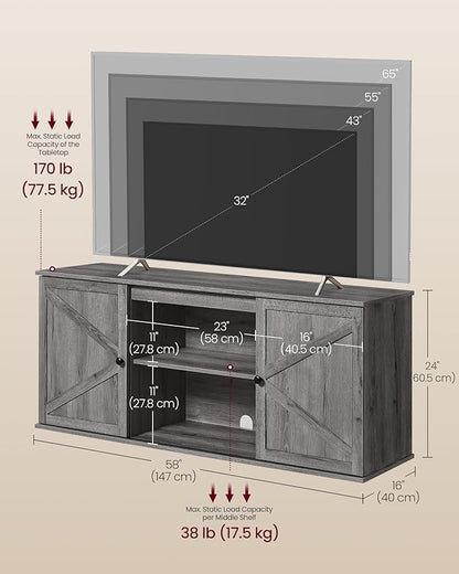 VASAGLE Farmhouse TV Stand for TVs up to 65 Inches, Entertainment Center with Storage Cabinets and Sliding Barn Doors, Media Console Table for Living Room, Grey ULTV535G101