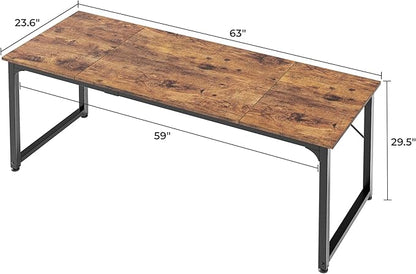Huuger Computer Desk, 63 Inch Office Desk, Gaming Desk with Storage, Writing Desk Work Desk for Home Office, Study, Modern Simple Desk, Large Legroom, Metal Frame, Rustic Brown