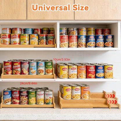 Expandable Bamboo Can Organizer for Pantry AdjustableStackable Can Rack Organizer for Kitchen CabinetCountertop Food Storage Organizer for Cans Jars & SpiceBottles Space Saving Shelf Holder Large