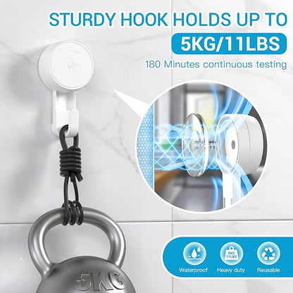 LUXEAR Heavy Duty Waterproof Shower Hooks 4 Pack - Suction Hook, No Drill Damage-Free Removable Reusable Wall Hooks for Bathroom Kitchen Towel Bathrobe Loofah Shower Hooks (Max Load 11LB/5KG)