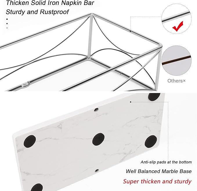 Livabber Guest Napkin Holder, Metal Bathroom Paper Hand Towel Storage Modern Napkin Tray Caddy for Countertop, Table Kitchen, Dinning Room (Chrome, Marble Base)