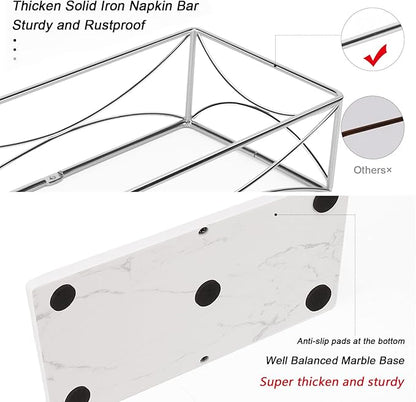 Livabber Guest Napkin Holder, Metal Bathroom Paper Hand Towel Storage Modern Napkin Tray Caddy for Countertop, Table Kitchen, Dinning Room (Chrome, Marble Base)