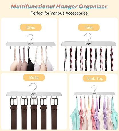 Gomyrod Bra Hanger for Closet, 2 Pack Tank Top Hanger w/20 Hooks Capacity Foldable Wood Space Saving Hangers, 360°Rotating Closet Organizers and Storage for Dorm & Apartment for Bra Scarf Ties(White)