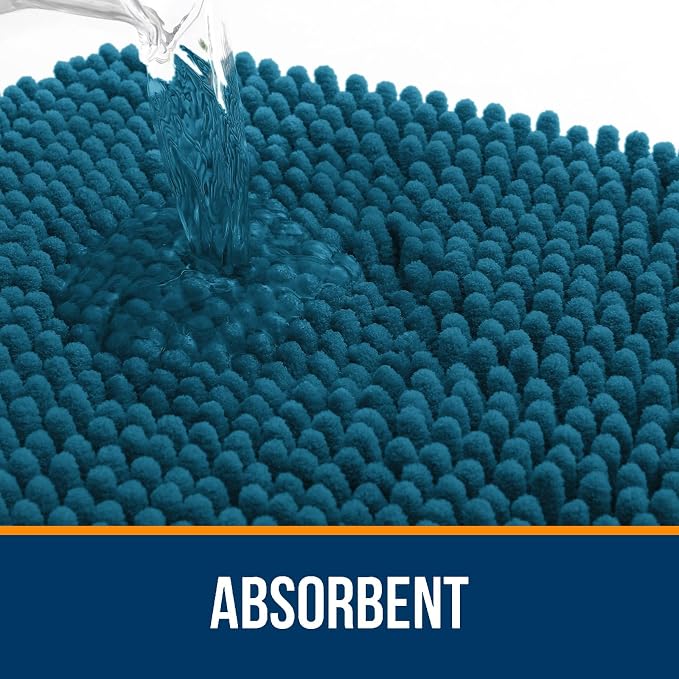OLANLY Large Bathroom Rugs 70x46, Extra Soft Absorbent Chenille Bath Rugs, Rubber Backing Quick Dry, Machine Washable Bath Mats for Bathroom Floor, Tub and Shower, Home Decor Accessories, Peacock Blue