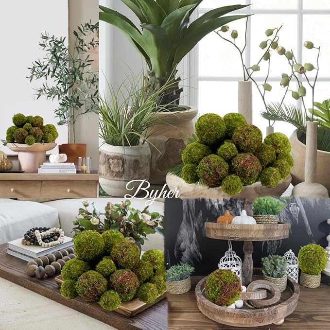BYHER Decorative Moss Balls Set - 18pcs Fake Moss Balls for Bowl Fillers, Centerpiece Decor, Home Decor, Vase Fillers, Wedding Decor, Table Arrangements, Coffee Accents, DIY Crafts (Mix-Set of 18)