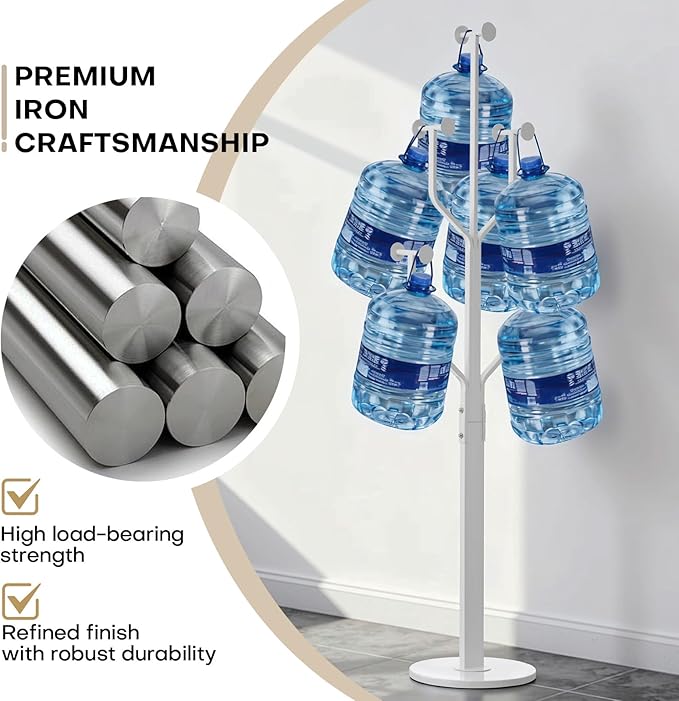 Coat Rack Freestanding with 10 Hooks, Metal Coat Rack Stand, Heavy Duty Standing Coat Tree with Sturdy Round Base for Clothes, Hat, Jacket/Entryway, Hallway, Bedroom, White
