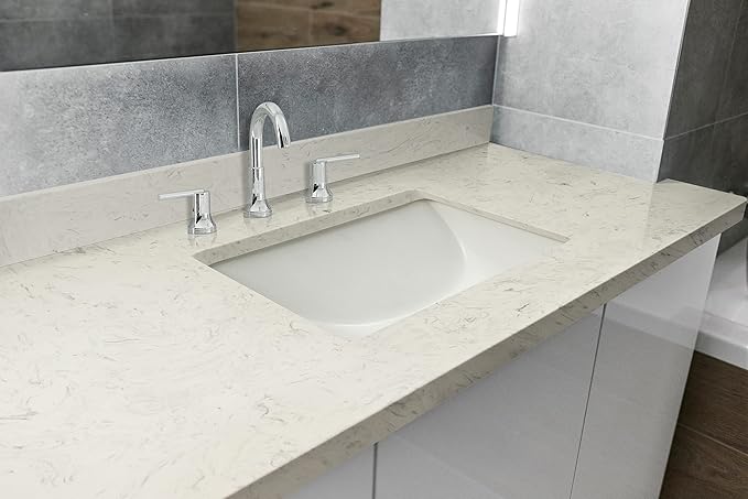 MSI Carrara Sky Vanity Top with Under Mount Rectangle Ceramic Sinks, Engineered Marble Stone, 4" CC Faucet Holes, 49"X22"