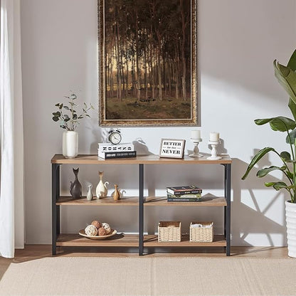 IBF Rustic Console Table, Industrial Wood and Metal Sofa Table, Hallway Entry Table for Home Living Room, Barnwood Foyer Accent Entryway Table with Retro Vintage Storage Shelf, Rustic Oak, 55 Inch