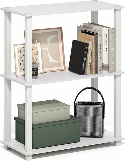 Furinno Turn-S-Tube Storage Shelves, 3-Tier Book Shelf, Corner Shelf, Toolless Open Frame Standing Shelves, for Organization and Storage, Living Room, Garage, Home Office, White