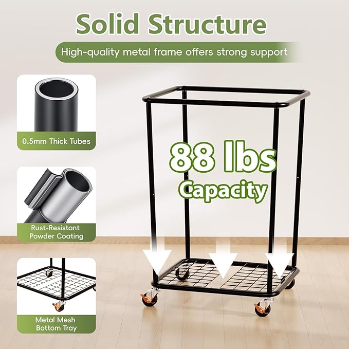 150L Laundry Basket with Lid and Wheels, Rolling Laundry Hamper with Cloth Cover, Laundry Cart with Metal Frame & Removable Bag, Large Dirty Clothes Hampers for Bedroom, Laundry Room Bathroom, Black