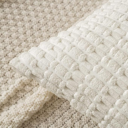 MIULEE Pack of 2 Corduroy Decorative Throw Pillow Covers 16x16 Inch Soft Boho Striped Pillow Covers Modern Farmhouse Home Decor for Sofa Living Room Couch Bed Pure White