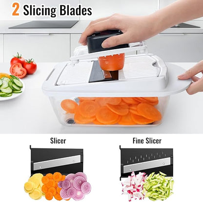 12 Blade All-in-1 Vegetable Chopper Mandoline Slicer with Container, Spiralizer with Containers, Food Chopper, Onion Chopper, Veggie Cutter for Salad, Kitchen Gadgets Accessories Essentials, White
