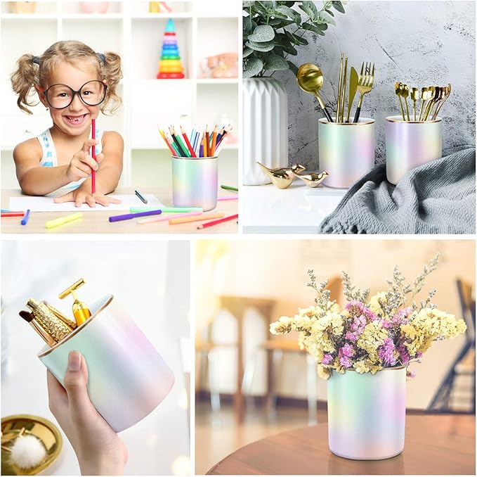 WAVEYU Cute Pen Holder for Desk, Pencil Cup Holder Desktop Stationery Makeup Brush Organizer Decor for Teen Girls Durable Ceramic Desk Organizer for Office, Classroom, Home, Colorful
