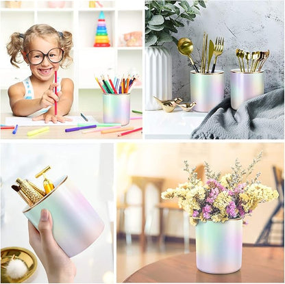 WAVEYU Cute Pen Holder for Desk, Pencil Cup Holder Desktop Stationery Makeup Brush Organizer Decor for Teen Girls Durable Ceramic Desk Organizer for Office, Classroom, Home, Colorful