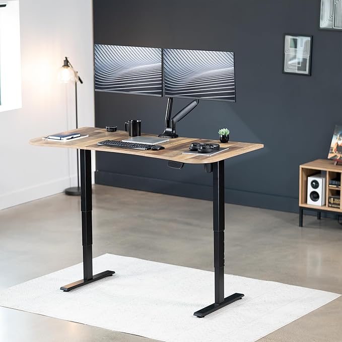VIVO Electric 63 x 32 in Standing Desk, Touch Screen Adjustment, 220 lb Frame Support, 2E Series, Reclaimed Wood Top Black Frame, DESK-KIT-2EBP