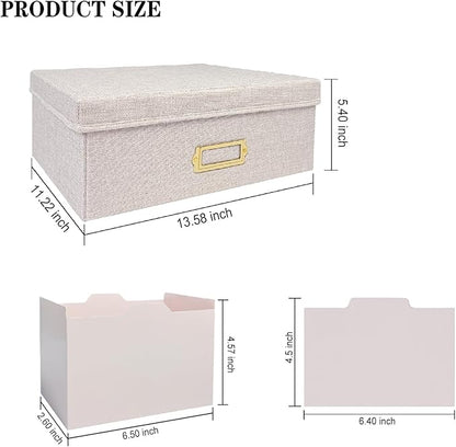 Sprsthai Linen Photo Storage Box – Holds 1700 Photos, 24 Adjustable Dividers & 72 Labels Multi-Use Organizer for Photos, Envelopes, Recipes Beige