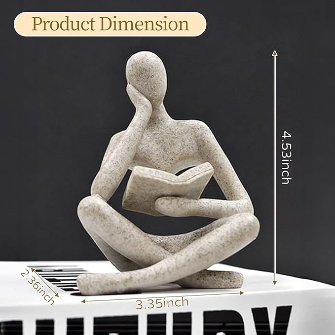 Abstract Art Thinker Statue - Reading Thinker Sculpture Figurine, Modern Home Decoration for Living Room Office Shelves Coffee Table Desk Decor (Black)