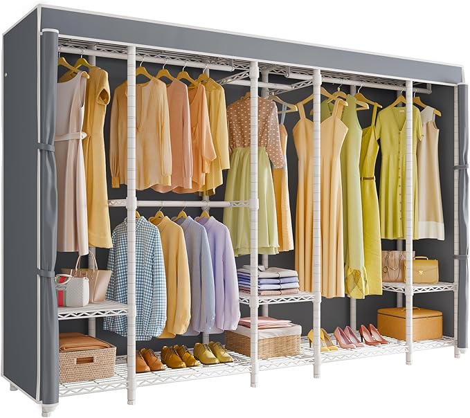VIPEK V50C Extra Large Coverd Clothes Rack, White Portable Closet Rack with Grey Cover, Multi-Functional Freestanding Wardrobe Closet Heavy Duty Clothing Racks for Hanging Clothes
